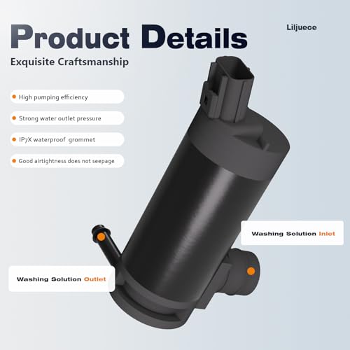 LILJUECE Windshield Washer Pump Replacement for 1997-2014 Ford F150, 2001-2007 Escape, Washer Fluid Pump with 1x2M Hose & 11 Connectors - Replaces OEM 7L8Z-17664-A F6SZ-17664-A F6SU17664DA