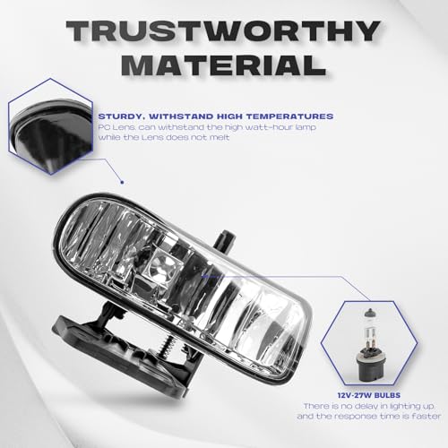 RP Remarkable Power, Fog Lights For 1999 2000 2001 2002 Sierra / 2000 2001 2002 2003 2004 2005 2006 Yukon/Yukon XL Pickup Truck SUV Clear Fog Lights Pair FL7084