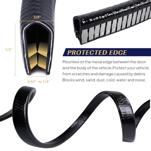 Black Edge Trim U-Channel Rubber Weatherstrip with Metal 1/2" X 3/8" - Fit Gap 3/64" to1/4 Car Door Edge Sealing Strip, PVC Weather Stripping Metal Edge Protector - 15Foot