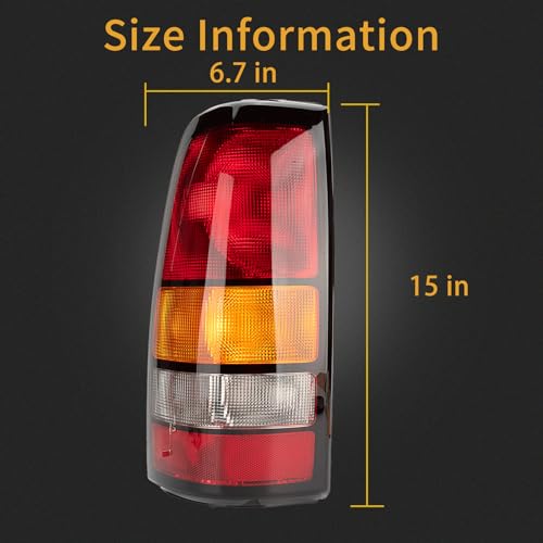MiKaFex Tail Light Housing Compatible With 1999-2002 Chevy Silverado 1500 2500 3500 1999-2006 GMC Sierra Driver and Passenger Side Red Rear Brake Lamps Without Bulb,Red+Amber+White, Black Edge