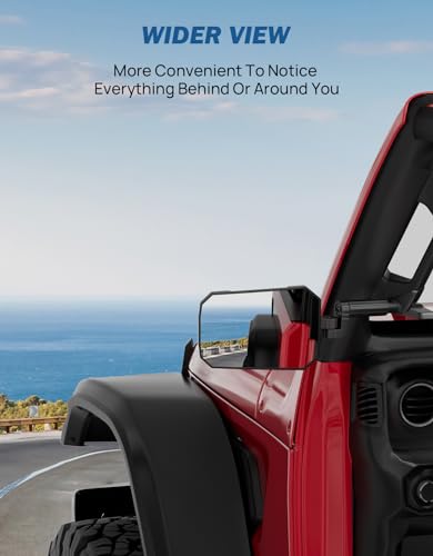 JOYTUTUS Mirrors Doors Off Compatible with 2024-2026 Wrangler JL Gladiator JT, Wrangler JL Side Mirrors with Doors Off Wider View No Vibrate & Wobble (NOT FIT 1986-2023 Wrangler Gladiator)