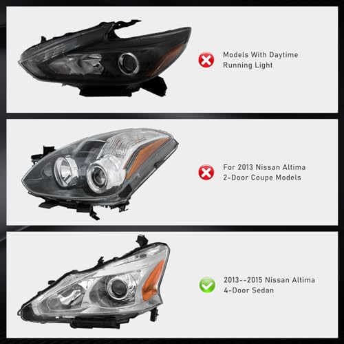 ADCARLIGHTS 2013 2014 2015 Nissan Altima Headlight Assembly Only fit 4Door Clear Lens Chrome Housing with Amber Reflector Headlamp Replacement Left and Right Pair(Does Not Fit Xenon/HID)（W/O Bulbs）