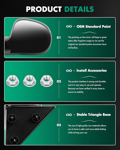 SCITOO Side View Mirrors fit 1994-1998 For Chevy Blazer S10 1994-1998 For GMC Jimmy S-15 Sonoma 1996-1998 For Isuzu Hombre 1996-1998 Olds Bravada (Pair) Left+Right Mirrors Manual Foldable Black