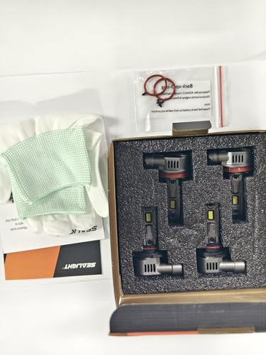 SEALIGHT 𝐇𝟏𝟏/𝐇𝟗/𝐇𝟖 and 𝟗𝟎𝟎𝟓/𝐇𝐁𝟑 Bulbs Combo, 100,000LM 900% Wider Driving Vision Mini Size, 9005 H11 Fog Lights with Fan, Plug and Play, Pack of 4