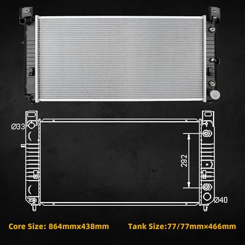 DWVO 34 Inch Core Radiator Compatible with Chevy Silverado Suburban Tahoe, Fit for Cadillac Avalanche Escalade GMC Yukon Sierra Hummer H2 4.3L 4.8L 5.3L 6.0L 6.2L CU2423
