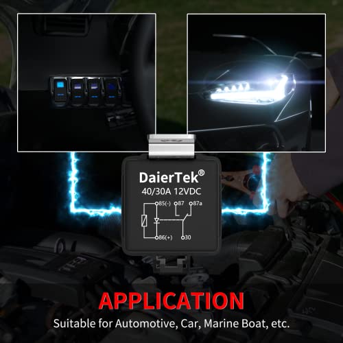 DaierTek 8 Pack 12V Relay with Built-in Diode & 12 AWG Harness Socket 30A/40A Heavy Duty SPDT 5 Pin Relay Waterproof for Car Marine Boat