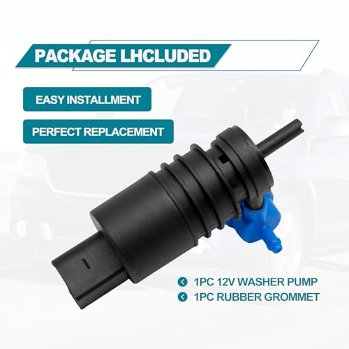 NOTISH Windshield Washer Motor Pump, Spray Windshield Washer Fluid Pump with Grommet, Compatible with Jeep, Dodge, Chrysler, Volkswagen, Audi, BMW, Chevrolet, Ford
