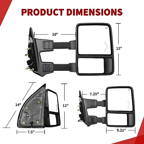 YITAMOTOR Towing Mirrors Compatible with 1999-2007 Ford F250 F350 F450 F550 Super Duty, 2001-2005 Excursion with LED Arrow Signal Light Smoke Power Heated Telescoping Rear LED Turn Signal