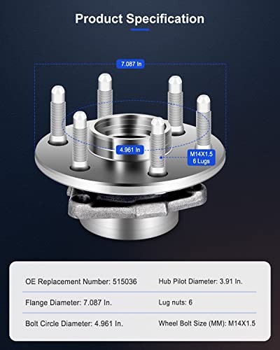 ECCPP Wheel Hub and Bearing Assembly Front 515036 fit for Chevrolet Silverado 1500 for GMC Sierra 1500 for Cadillac Escalade for Chevrolet Tahoe 1999-2007 4WD 4x4 Only 6 Lugs Wheel Hub with ABS