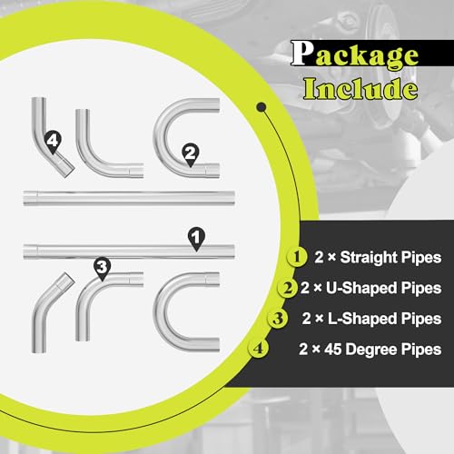 Jaxilyn Exhaust Pipe Kit 2.5 Inches Mild Steel DIY Custom Exhaust Kit Tubing Mandrel Bend Pipe Straight & U-Bend 16 Gauge Universal 8PCS