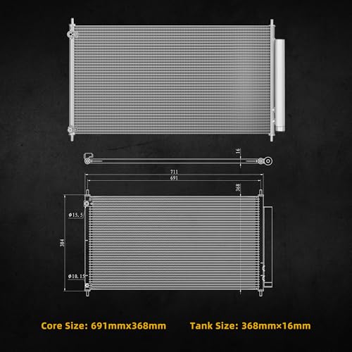 DWVO A/C Condenser Air Conditioning Condenser Compatible with 2013 2014 2015 2016 2017 Accord EX EX-L LX LX-S Sport Touring L4 2.4L V6 3.5L Replace 80110T2FA01, 4156