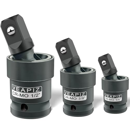 VEAPIZ 3Pcs Impact Universal Joint Socket Swivel Set， 1/4", 3/8", 1/2" Drive Socket Extension Set， Cr-Mo Steel Universal Joint Adapter