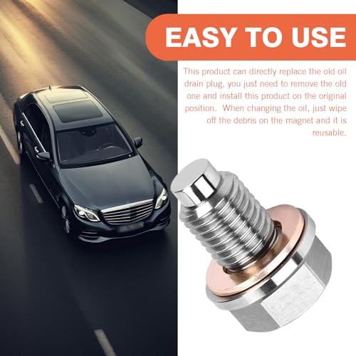 M12 x 1.25 Magnetic Oil Drain Plug, Magnetic Stainless Steel Oil Pan Drain Nut Bolt with 5 PCS Copper Crush Washer Anti Leakage, Universal Leak-proof Replacement,Fits Most Cars, Motorcycles, Boats