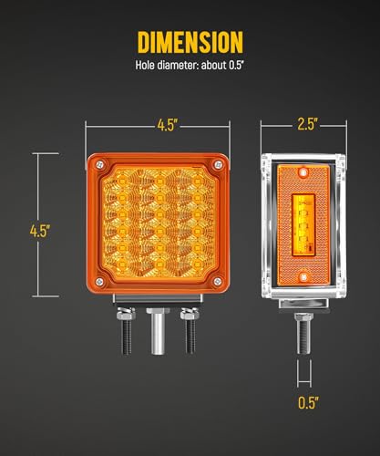 Partsam LED Pedestal Lights Amber/Amber Double Face 39 LED Turn Signal Lights Stud Mount Fender Lights Side Marker Lights for Heavy Truck Trailer Freightliner Peterbilt Mack Western Star