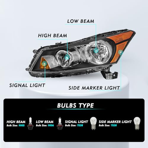 Headlight Assembly for 2008-2012 Honda Accord 4Dr Sedan Left