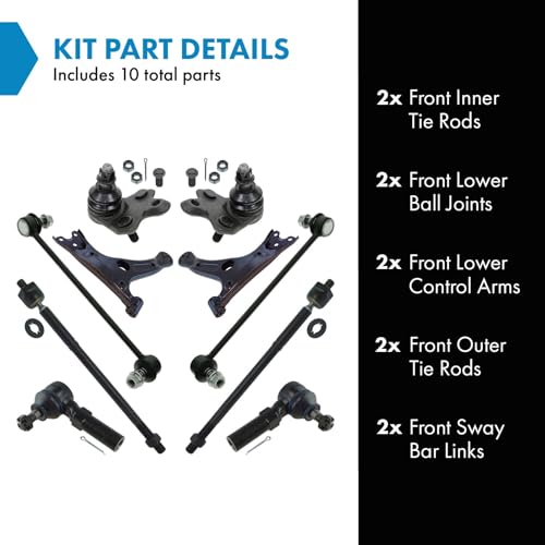 TRQ Front Steering and Suspension Kit with Tie Rods Control Arms Ball Joints Sway Bar Links Compatible with 2014-2018 Toyota Corolla Front 2019 Toyota Corolla Sedan