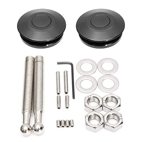 ANJOSHI 2 Pack Quick Release Latch Universal 2.44in/62mm Diameter Aluminum Alloy Push Button Hood Pins Lock Clip Kit for Auto Car (Black Pro)