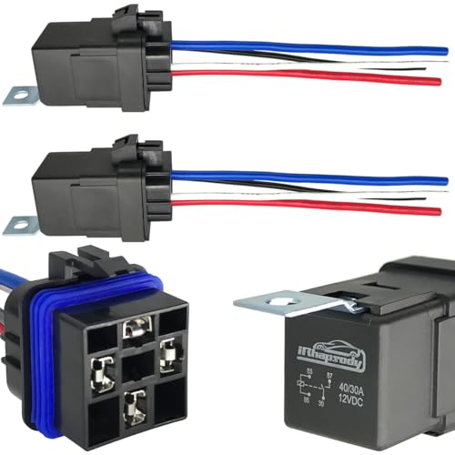 irhapsody 4-pin 40/30AMP 12V DC Waterproof Relay with Heavy Duty Wires, SPST Automotive Relay, Pack of 2