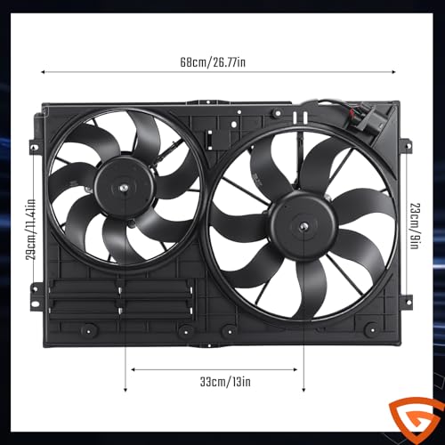 GEARLAST Radiator Fan Engine, Replacement Dual Radiator & Condenser Cooling Fan Assembly Fit for Volkswagen Jetta 2.0L VW Tiguan for Audi A3 TT 1K0121205AD9B9