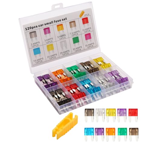 Liamner 120 Pieces Mini Fuse Kit, Car Fuse Assortment Kit, Mini Blade Fuses Automotive for Car, RV, Truck, Marine, Motorcycle, Auto Accessories(2A/3A/5A/7.5A/10A/15A/20A/25A/30A/35A)