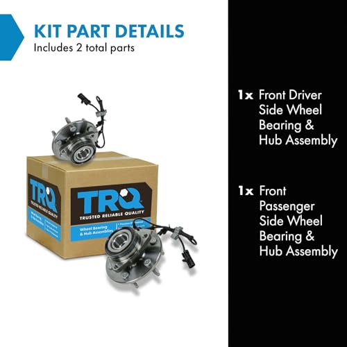 TRQ Front Left and Right Wheel Bearing and Hub Assembly 2 Piece Set 4WD Compatible with 99-06 Silverado/Sierra 1500 4X4 01-06 Tahoe/Yukon/Suburban 4WD 02-06 Escalade AWD