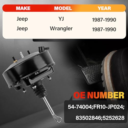 Fexhull Vacuum Power Brake Booster Fit for Jeep Wrangler 1987-1990, Fit for Jeep YJ 1987-1990 FR10-JP024, OE 83502846, 5252628, 54-74004