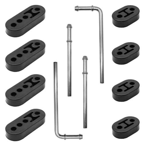 Rubber Exhaust Hangers Rod Set Heavy Duty 9" 90°Hanger Steel 8.6"Long Hanger Rods Mild Steel Zinc Coated Muffler Hanger 2 Hole 4 Hole Insulator Mount Car Automotive Replacement (Black-12 Pcs)