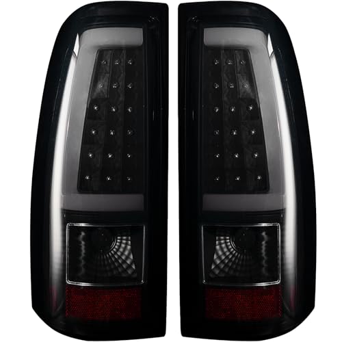 MiKaFex Tail Light Assembly Compatible With Chevy Silverado 1500 2500 3500 2003-2006 Driver and Passenger Side LED Smoke Black Rear Brake Lamps With Bulb Inside And Wiring Harness