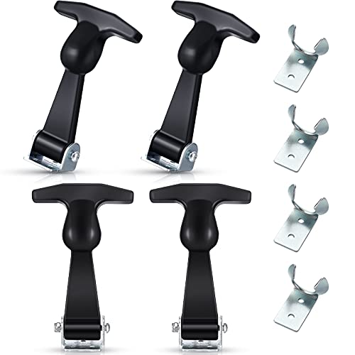 Mudder 4 Pieces Elastic Stainless Steel Rubber Hood Catch Flexible T-handle Hasp Rubber Flexible Draw Latches with Brackets for Vehicle Engine, Hood