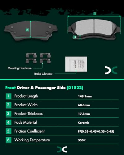SCITOO D1522 Front Ceramic Brake Pads Sets Fit For Chevrolet Cruze 2011-2015,For Chevrolet Cruze Limited 2016,For Chevrolet Sonic 2012-2017