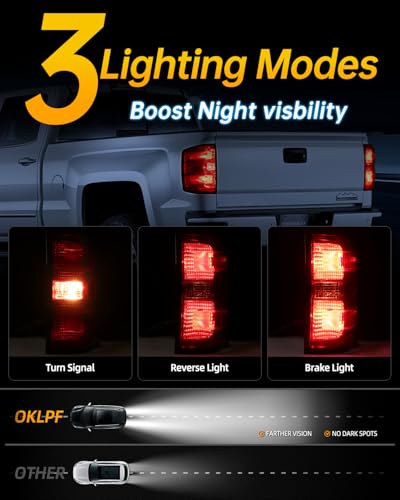 OKLPF Rear Brake Tail Lights Compatible With 2014-2018 Chevy Silverado 1500 2500HD 3500HD,GMC Sierra 3500 HD,Replacement Red Taillights Assembly,Included Bulbs and Harness,Right Passenger Side