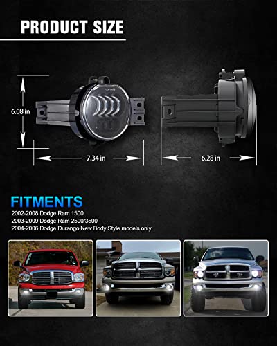 BICYACO New Version LED Fog Light Compatible with Dodge Ram 1500 2002-2008 Dodge Ram 2500/3500 Pickup Truck 2003 2004 2005 2006 2007 2008 2009-1 Pair Black