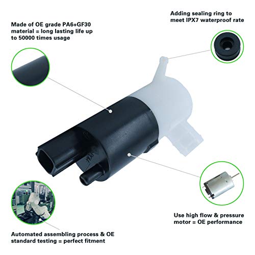 tostmolt 1pc 12V Windshield Washer Fluid Pump Motor w/Grommet For F150 F250 F350 F450 F550 Ranger Transit Connect Fusion MKZ MKS Continental Taurus Fiesta Police Sedan Viper Ram Cirrus Neon & Multi