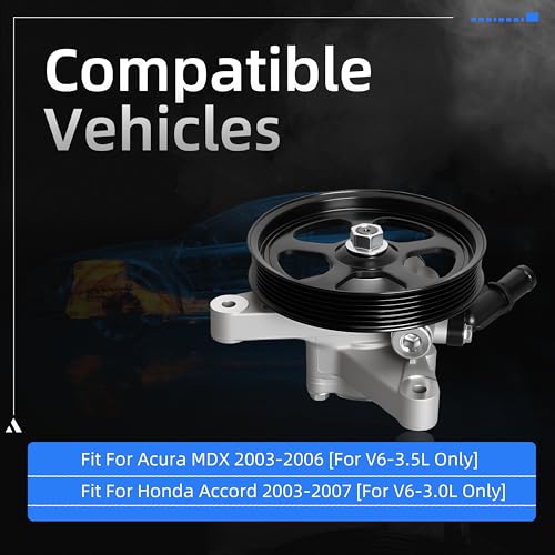 Loautong Power Steering Pump with Pulley, for Honda Accord 3.0L 2003-2007 for Acura MDX 3.5L 2003-2006, OE 21-5349 96-5349 56110RDJA02 56110-RCA-A01 56110RDJA01 56483RDAA01