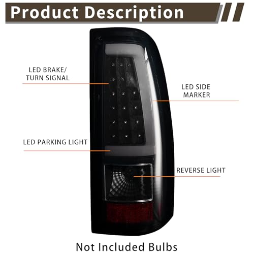 MiKaFex Tail Light Assembly Compatible With Chevy Silverado 1500 2500 3500 2003-2006 Driver and Passenger Side LED Smoke Black Rear Brake Lamps With Bulb Inside And Wiring Harness