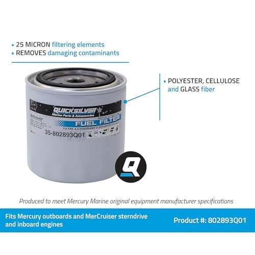 Quicksilver 802893Q01 Water Separating Fuel Filter for Mercury and Mariner Outboards, MerCruiser Sterndrive and Inboard Engines