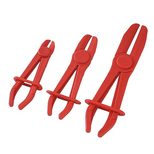 OBTANIM 3 Pack Plastic Hose Pinch Off Pliers Line Clamp Pliers Set Tool for Automotive Flexible Hoses, Gas Lines Radiator Brake Coolant and Fuel Lines (Red)