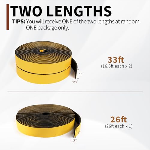Yotache Weather Stripping 1" W X 1/8" T (New Adhesive Craft), Neoprene Foam Weatherstrip Tape for Automotive, 26 Ft Length
