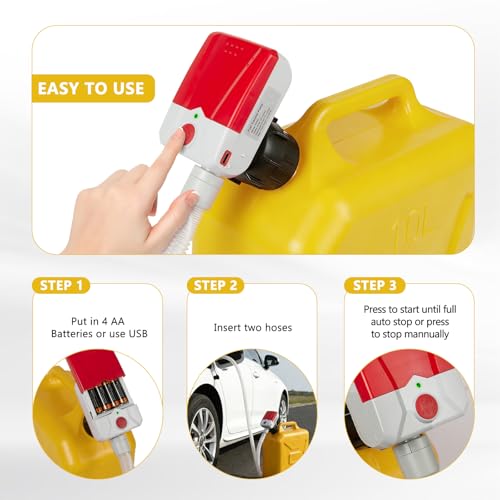 FEEDRON Automatic Fuel Transfer Pump with Auto-Stop, 3.8 Gallon per Min, 51'' Extra Long Hose,Battery or USB Powered, 4 Can Adapters, Fast and Safe Portable Gas Can Pump for Oil, Diesel,Gasoline.