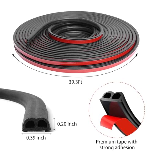 Car Door Seal Strip, 39.3 Feet Long Self Adhesive Auto Rubber Door Weather Stripping Draft Seal Strip with Double Hole, Auto Weather Stripping Edge Protector for Car Window and Door, Engine Cover