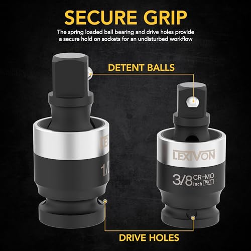 LEXIVON Impact Universal Joint - Patented SLIM Design | 3-Piece 1/2", 3/8", and 1/4" Socket Swivel Set | Chrome-Molybdenum Steel Full Impact Grade (LX-113-S)