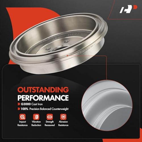 A-Premium 11.18 inch (284mm) Rear Brake Drums + Ceramic Shoes Set Compatible with Select Toyota Models - Corolla 2009-2019, 6-PC Set