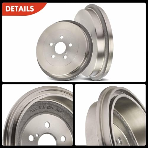 A-Premium 11.18 inch (284mm) Rear Brake Drums + Ceramic Shoes Set Compatible with Select Toyota Models - Corolla 2009-2019, 6-PC Set