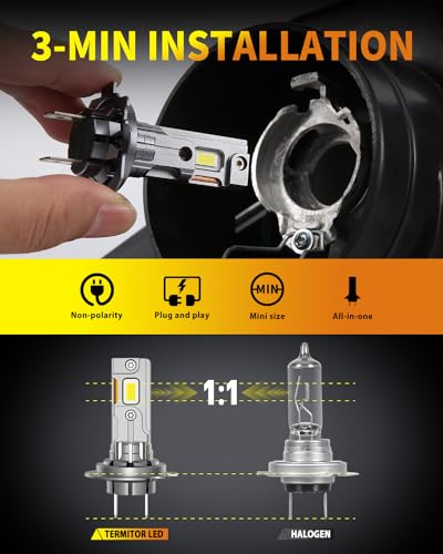 Termitor H7 Light Bulbs, 70000LM 1200% Super Bright, 6500K Cool White, Real 1:1 Halogen Mini Size H7 H7LL Fog Light bulb, Plug and Play, Pack of 2