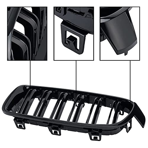 DEKEWEI F30 Grill, Double Slats Gloss Black Kidney Grille,ABS Plastic,2pcs