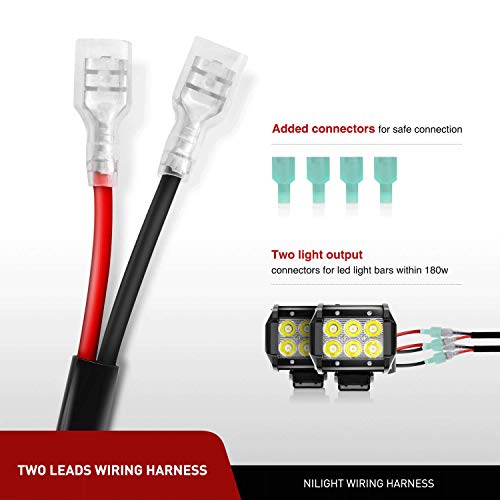 Nilight 2Pcs 18w Spot LED Work Lights LED Pods Fog Lights Off Road Led Lights Driving Lights with16AWG Off Road Wiring Harness Kit-2 Leads