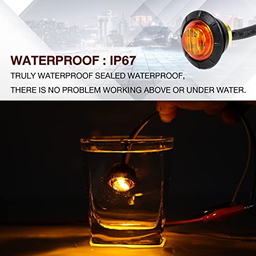 TMH 3/4 Inch Mount 10 pcs Amber + 10 pcs Red LED Clearance Bullet Side LED Marker Lights for Trailer Truck RV Car Bus Van (Pack of 20)