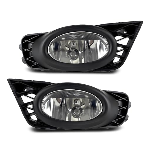 Fog Lights Assembly Replacement for 2009 2010 2011 Honda Civic Sedan, Front Bumper Driving Fog Lamps with Wire Harness for Passenger and Driver Side (Clear Lens)