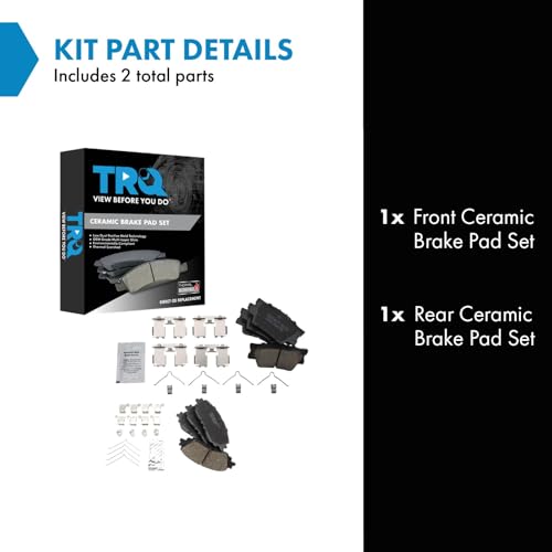 TRQ Front and Rear Brake Pad Set Ceramic Hardware for Toyota
