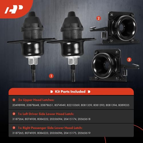 A-Premium Hood Release Latch Set Compatible with 2004-2018 Volvo Truck VN VNL, 4PCS Front Upper & Lower Hood Latches, Driver and Passenger Side Hood Latch Set, Replace# 20498998, 20565619, 8074938